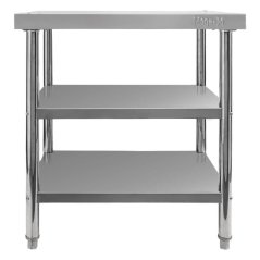Gastro pracovní stůl z nerezu Mega‑M X STANDARD 800×600×850 mm, centrální, se 2 policemi, MDF výztuha, nastavitelné nožky