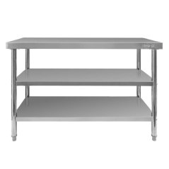 Gastro pracovní stůl z nerezu Mega‑M X STANDARD 1200×600×850 mm, centrální, se 2 policemi, MDF výztuha, nastavitelné nožky