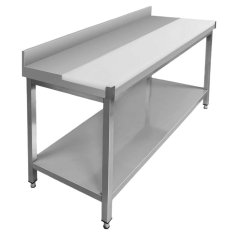 Přístěnný řeznický masařský stůl s krájecí deskou a policí 1500×600×850 mm