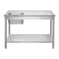 Nerezový gastro dřez MEGA‑M 1800×600×850 mm, vana vlevo, lem, police