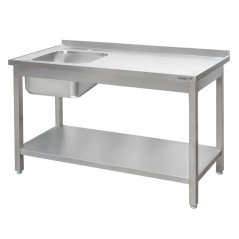 Nerezový gastro dřez MEGA‑M 1800×600×850 mm, vana vlevo, lem, police