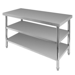 Gastro pracovní stůl z nerezu Mega‑M X STANDARD 1200×600×850 mm, centrální, se 2 policemi, MDF výztuha, nastavitelné nožky