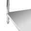 Nerezový gastro stůl přístěnný Mega‑M X STANDARD 1200×600×850 mm, 1 police, zadní lem 100 mm, MDF výztuha, nastavitelné nožky