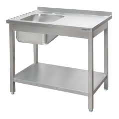Nerezový gastro dřez MEGA‑M 1200×600×850 mm, vana vlevo, lem, police