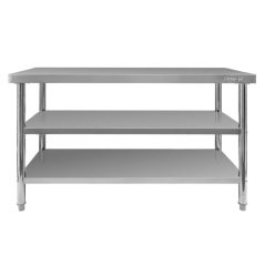 Gastro pracovní stůl z nerezu Mega‑M X STANDARD 1400×700×850 mm, centrální, se 2 policemi, MDF výztuha, nastavitelné nožky