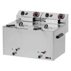 
                                    Fritéza elektrická dvojitá 0,38 kW/l, 8+8 l stolní s výpustí 230 V
                                