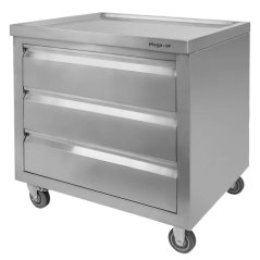 Mobilní nerezová skříňka Mega‑M 800×600×850 mm, 3 zásuvky, pracovní deska, na kolečkách