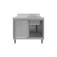 Nerezový gastro dřez MEGA‑M 1200×700×850 mm, vana vpravo, skříňka s posuvnými dveřmi, lem