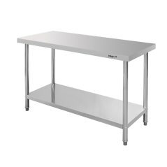 Gastro pracovní stůl z nerezu Mega‑M X STANDARD 1400×700×850 mm, centrální, 1 police, MDF výztuha, nastavitelné nožky