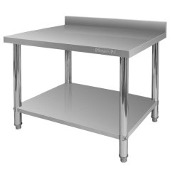 Nerezový gastro stůl přístěnný Mega‑M X STANDARD 1000×600×850 mm, 1 police, zadní lem 100 mm, MDF výztuha, nastavitelné nožky