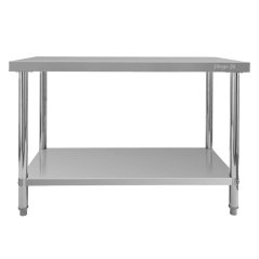 Gastro pracovní stůl z nerezu Mega‑M X STANDARD 1200×600×850 mm, centrální, 1 police, MDF výztuha, nastavitelné nožky