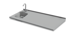 Pracovní deska s dřezem vlevo a zadním lemem
Pracovní deska s dřezem vlevo a zadním lemem