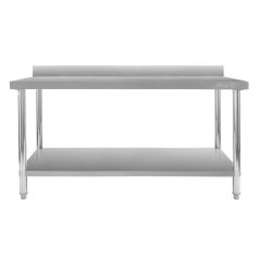 Nerezový gastro stůl přístěnný Mega‑M X STANDARD 1600×600×850 mm, 1 police, zadní lem 100 mm, MDF výztuha, nastavitelné nožky