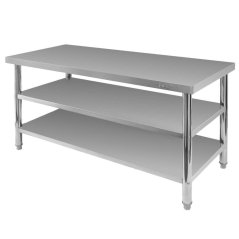 Gastro pracovní stůl z nerezu Mega‑M X STANDARD 1600×700×850 mm, centrální, se 2 policemi, MDF výztuha, nastavitelné nožky