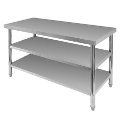Gastro pracovní stůl z nerezu Mega‑M X STANDARD 1400×700×850 mm, centrální, se 2 policemi, MDF výztuha, nastavitelné nožky