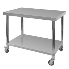 Mobilní nerezový gastro stůl Mega‑M X STANDARD 1000×600×850 mm se spodní policí a kolečky (2 s brzdou)