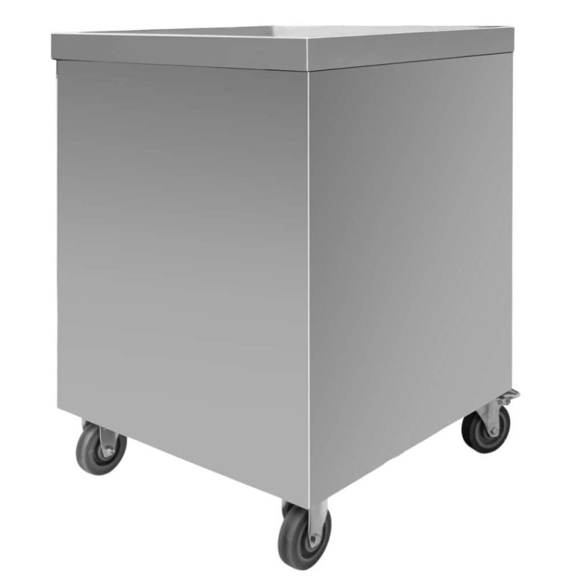 Mobilní nerezová skříňka Mega‑M 600×600×850 mm, 3 zásuvky, pracovní deska, na kolečkách