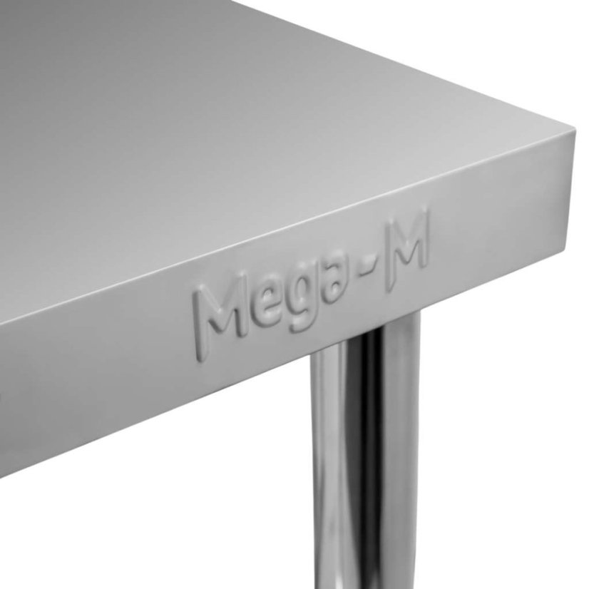 Gastro pracovní stůl z nerezu Mega‑M X STANDARD 800×600×850 mm, centrální, 1 police, MDF výztuha, nastavitelné nožky