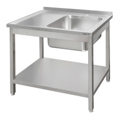 Nerezový gastro dřez MEGA‑M 1000×600×850 mm, vana vpravo, lem, police