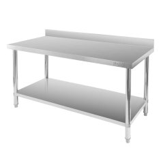 Nerezový gastro stůl přístěnný Mega‑M X STANDARD 1600×600×850 mm, 1 police, zadní lem 100 mm, MDF výztuha, nastavitelné nožky