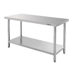 Gastro pracovní stůl z nerezu Mega‑M X STANDARD 1500×600×850 mm, centrální, 1 police, MDF výztuha, nastavitelné nožky