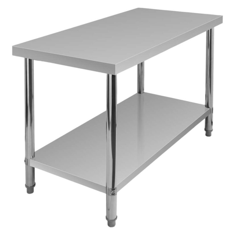 Gastro pracovní stůl z nerezu Mega‑M X STANDARD 1200×600×850 mm, centrální, 1 police, MDF výztuha, nastavitelné nožky