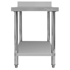 Nerezový gastro stůl přístěnný Mega‑M X STANDARD 600×600×850 mm, 1 police, zadní lem 100 mm, MDF výztuha, nastavitelné nožky