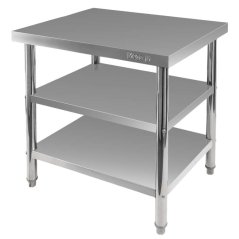 Gastro pracovní stůl z nerezu Mega‑M X STANDARD 800×700×850 mm, centrální, se 2 policemi, MDF výztuha, nastavitelné nožky