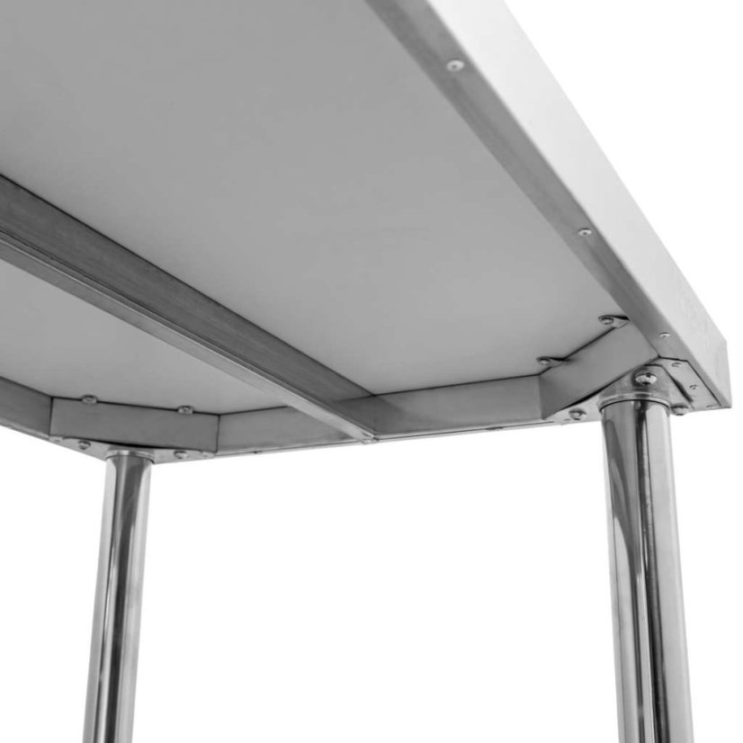Gastro pracovní stůl z nerezu Mega‑M X STANDARD 1000×600×850 mm, centrální, 1 police, MDF výztuha, nastavitelné nožky
