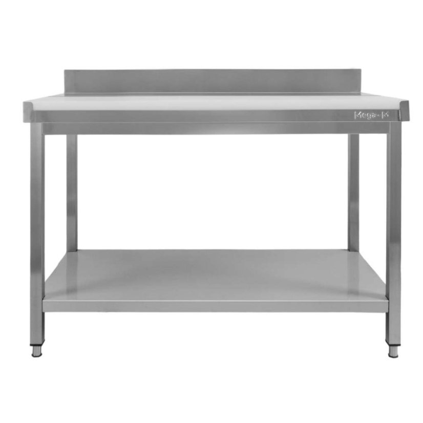 Přístěnný řeznický masařský stůl s krájecí deskou a policí 1200×700×850 mm