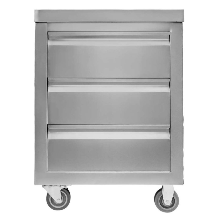 Mobilní nerezová skříňka Mega‑M 600×600×850 mm, 3 zásuvky, pracovní deska, na kolečkách