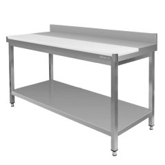 Přístěnný řeznický masařský stůl s krájecí deskou a policí 1500×600×850 mm