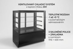 Chladicí vitrína cukrářská černá - TEFCOLD PDA3-CTF120B-1