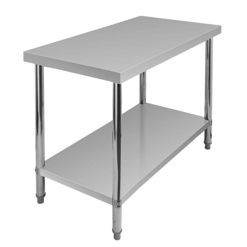 Gastro pracovní stůl z nerezu Mega‑M X STANDARD 1000×600×850 mm, centrální, 1 police, MDF výztuha, nastavitelné nožky