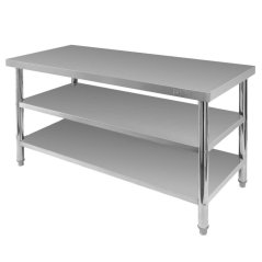 Gastro pracovní stůl z nerezu Mega‑M X STANDARD 1500×700×850 mm, centrální, se 2 policemi, MDF výztuha, nastavitelné nožky