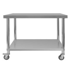 Mobilní nerezový gastro stůl Mega‑M X STANDARD 1200×600×850 mm se spodní policí a kolečky (2 s brzdou)