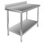 Nerezový gastro stůl přístěnný Mega‑M X STANDARD 1200×600×850 mm, 1 police, zadní lem 100 mm, MDF výztuha, nastavitelné nožky