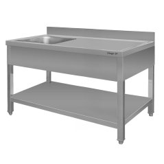 Nerezový gastro dřez MEGA‑M 1600×600×850 mm, vana vlevo, lem, police, krycí panel