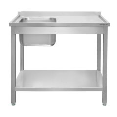 Nerezový gastro dřez MEGA‑M 1200×600×850 mm, vana vlevo, lem, police