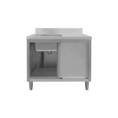 Nerezový gastro dřez MEGA‑M 1000×700×850 mm, vana vlevo, skříňka s posuvnými dveřmi, lem