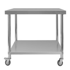 Mobilní nerezový gastro stůl Mega‑M X STANDARD 800×600×850 mm se spodní policí a kolečky (2 s brzdou)